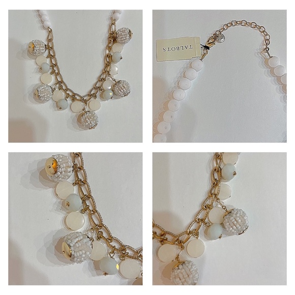 Talbots Mixed Beaded Ball White & Cream Gold-Tone Statement Necklace - Picture 11 of 13